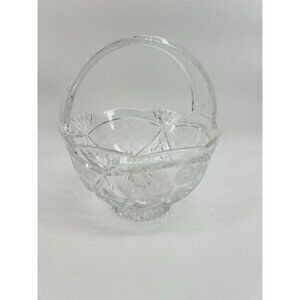 Fifth Avenue Etched Crystal Glass Candy Bowl Basket Flowers With Handle Vintage
